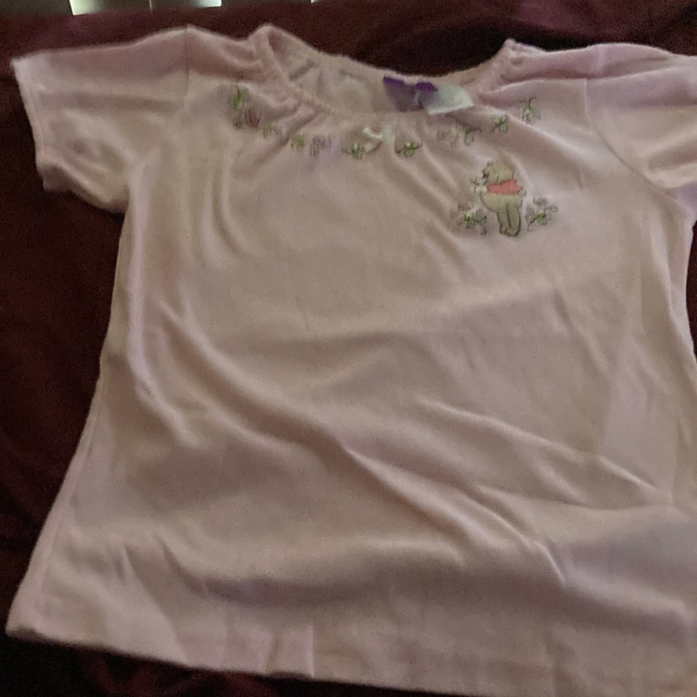 Winnie the Pooh pink girls 14-16 embroidery flowers and Pooh smelling a flower